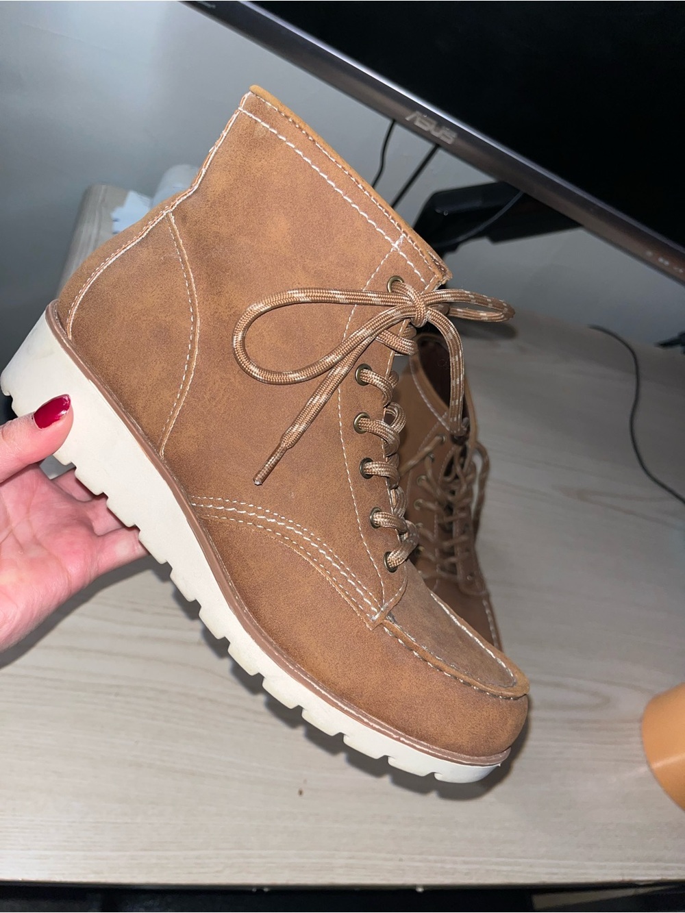 Women’s Tan Lace-Up Ankle Boots
